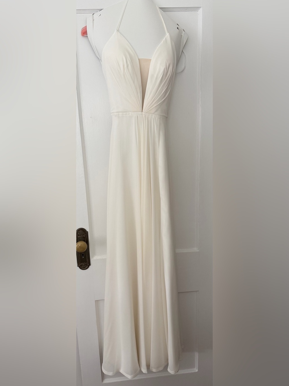 Faviana Cream V-Neck Maxi Gown